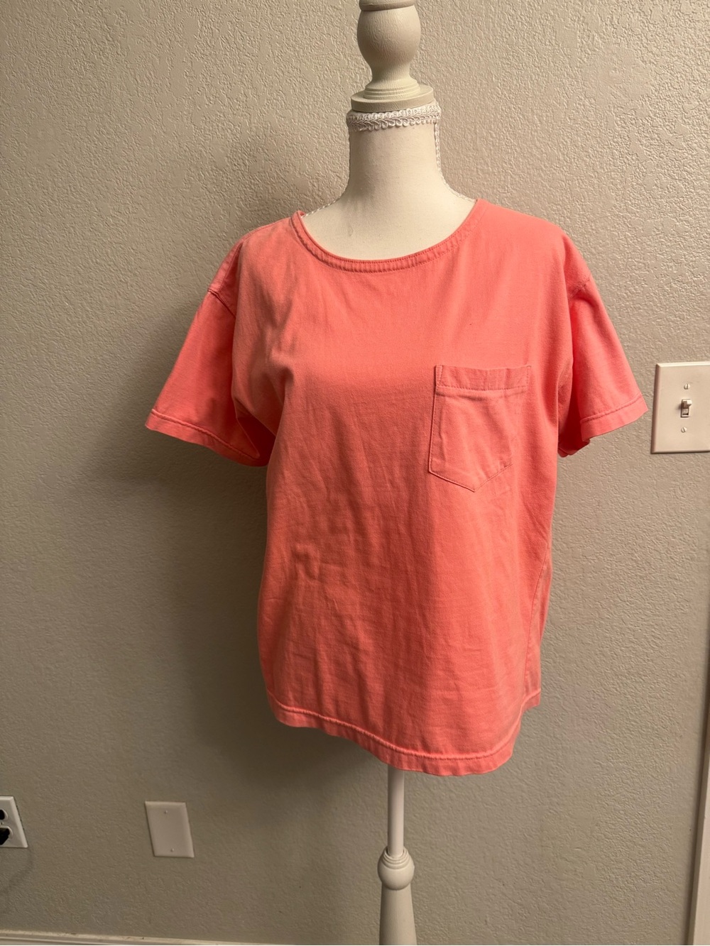 Vintage 90s Talbots Coral Pink Cotton Pocket Tee Shirt Size Medium